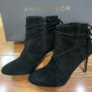Ann Taylor CECILIA SUEDE LACE UP BOOTIES IN BLACK